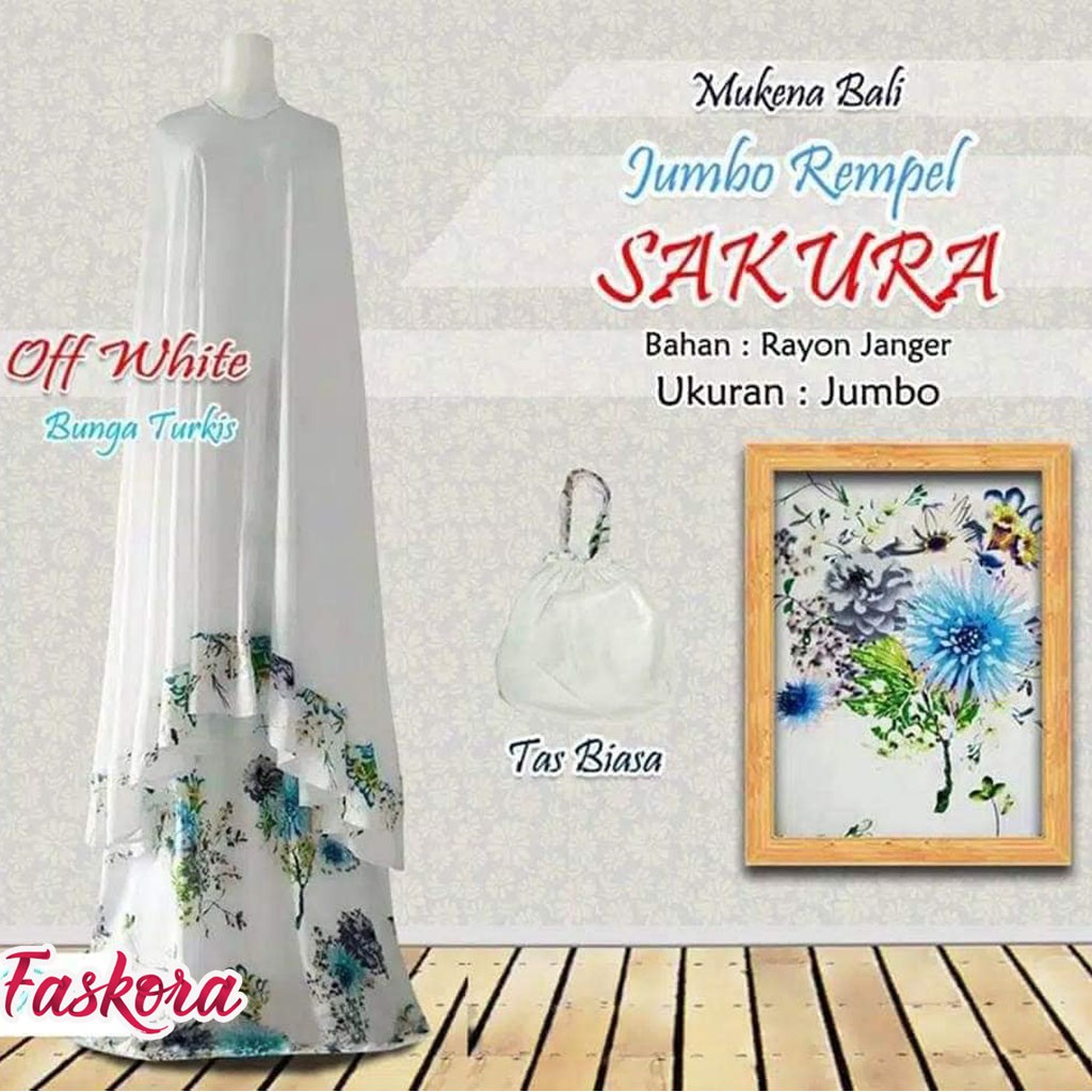 Mukena Bali Dewasa Jumbo Katun Rayon Motif Sakura / Mukena Jumbo Dewasa Adem Rempel Murah