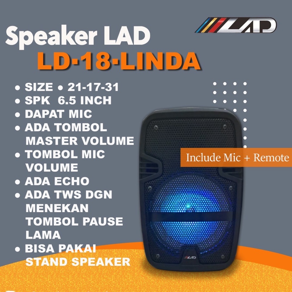 Speaker portable battery LAD LD-18 Linda / Speaker Bluetooth Free MIC