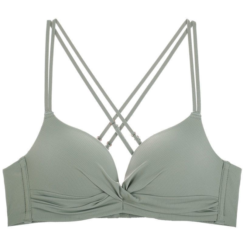 [ LINGERIE MASTER ] - (B-32) Bra Cute small thin chest bra sexy halfcup Bh tanpa kawat wanita import-B-32 Hijau