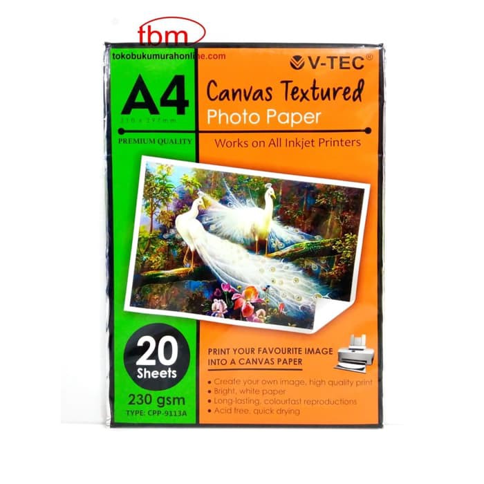 

Paper Canvas Photo V-Tec A4 230 Gsm isi 20 lembar
