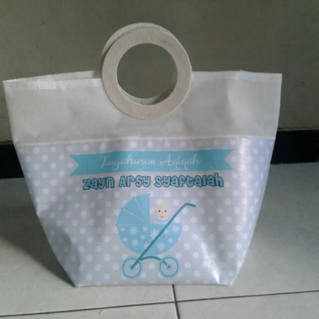 

Tas aqiqah anak muat dos nasi 20×20 , Souvenir bayi lucu