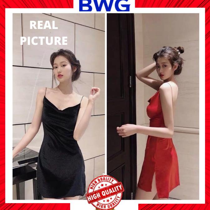 Diskon KOREAN MINI DRESS VELVET DRESS KOREA SEXY DRESS TERUSAN WANITA BLUDRU Diskon
