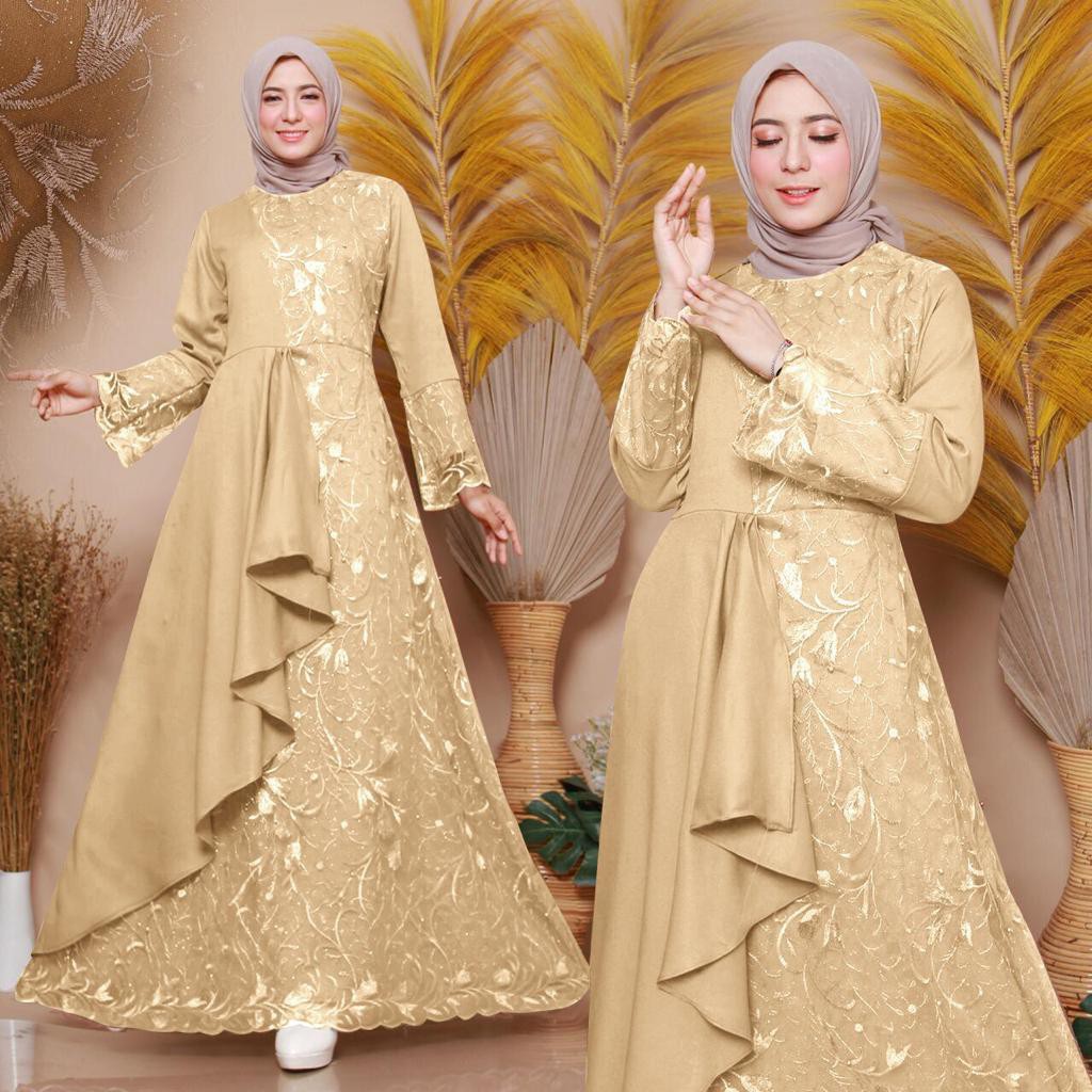 (MODEL BARU)SIZE M,L,XL,XXL,XXXL/GAMIS ZOLANA/GAMIS BRUKAT TILE/GAMISMUSLIM/GAMIS KONDANGAN/CANTIK-MOCCA