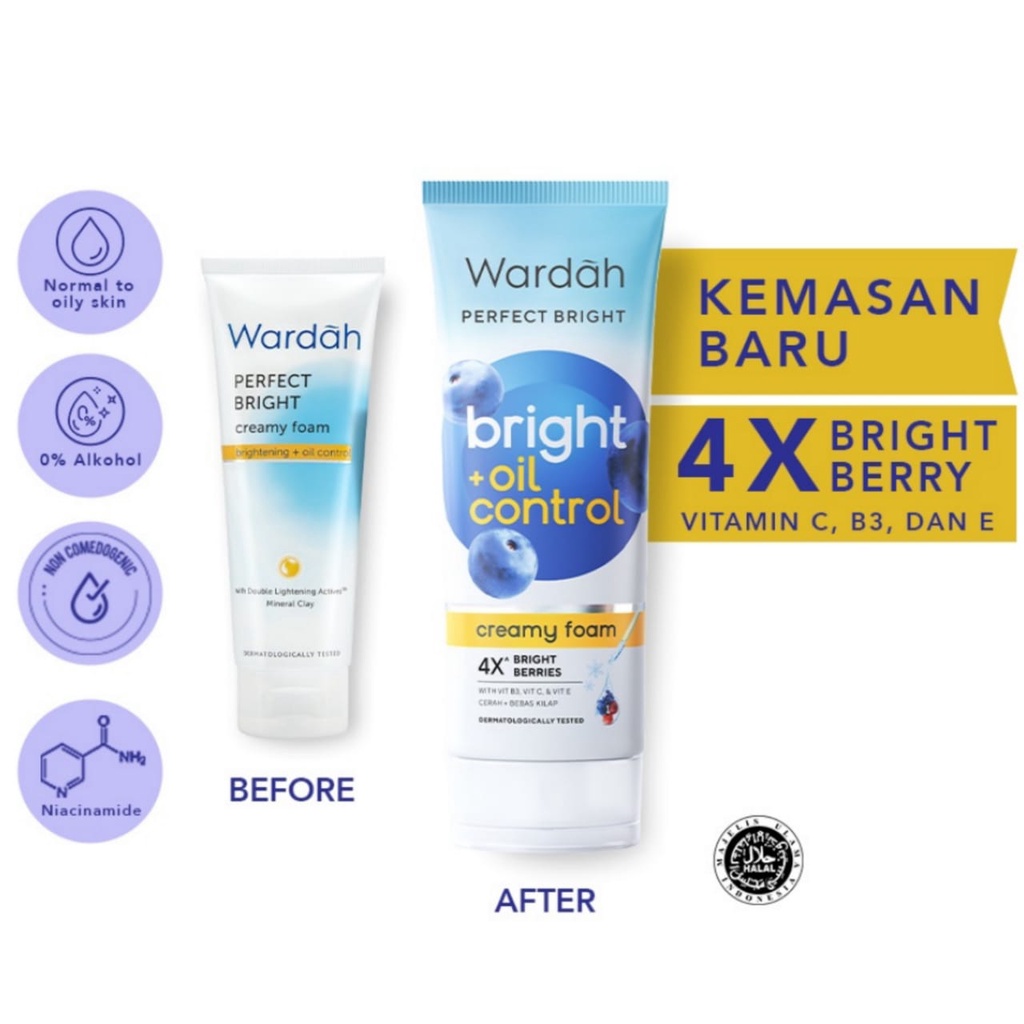 (BISA COD) Wardah Perfect Bright Creamy Foam Brightening Oil Control 60 ml (Ukuran Kecil)