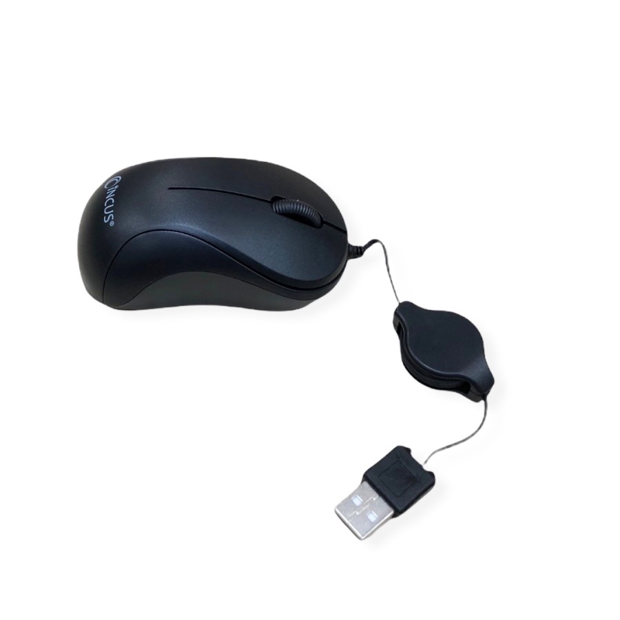 Mouse Mini USB Retracable - Kabel rol tarik Incus