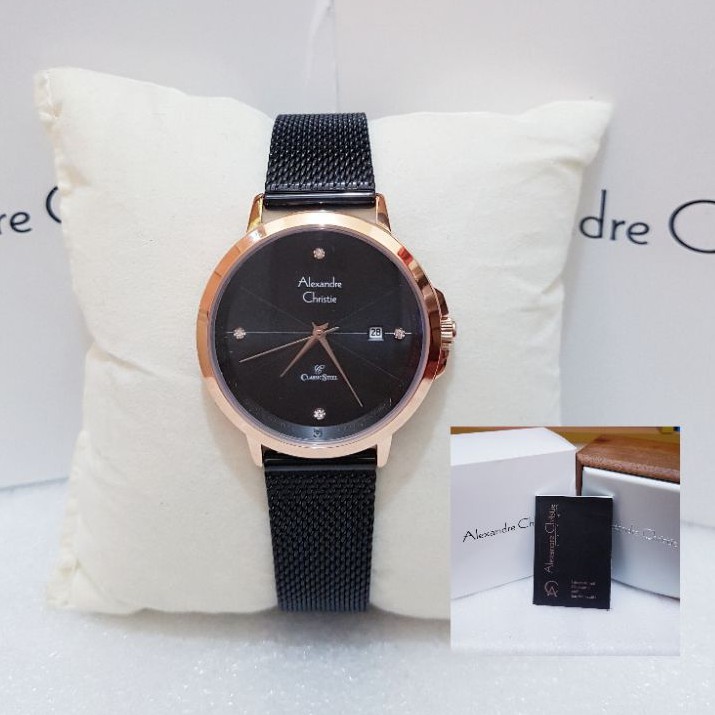 ALEXANDRE CHRISTIE WANITA AC 2865 BLACK ROSEGOLD JAM TANGAN AEXANDRE CHRISTIE AC 2865 ORIGINAL