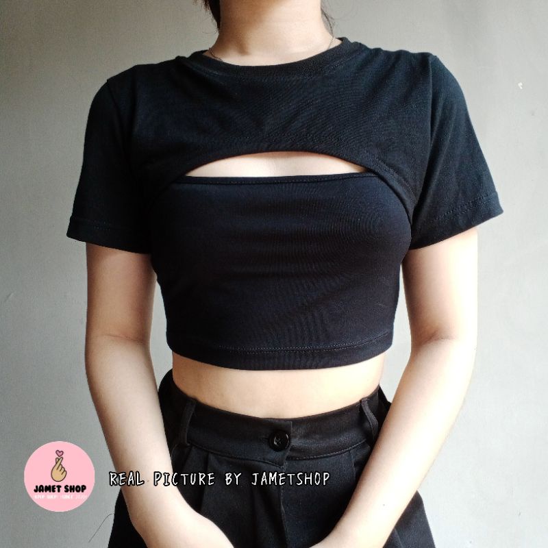 KAOS BOLERO SUPER CROP TOP ATASAN POLOS SEXY KOREAN FASHION WANITA REAL PICTURE