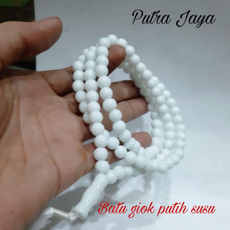 TASBIH BATU GIOK PUTIH SUSU 99BUTIR 8MM ORIGINAL