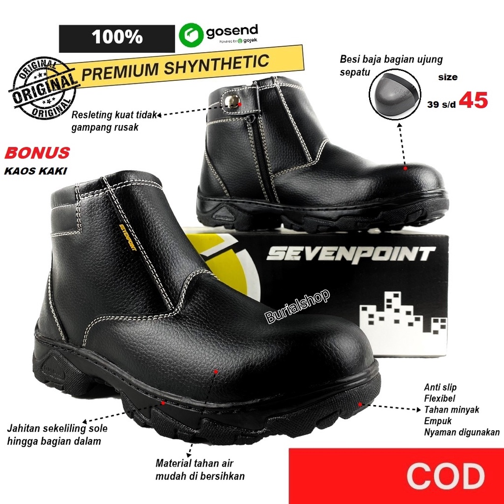 Sepatu Safety Boots Slop Original Ujung Besi Septy Slip On Boot Kerja Lapangan Proyek Spatu Septi BS