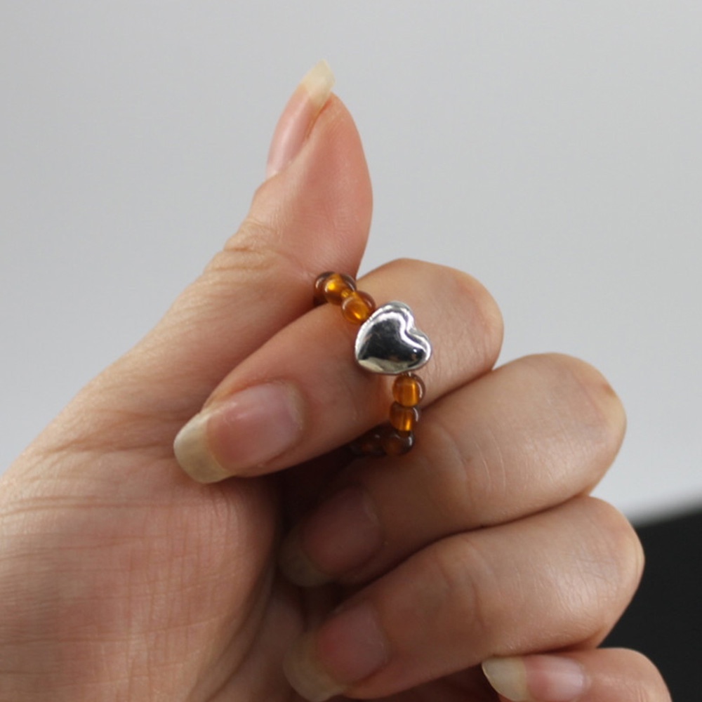 Cincin Manik-Manik Resin Elastis Handmade Warna Hitam Putih Gaya Vintage Untuk Wanita