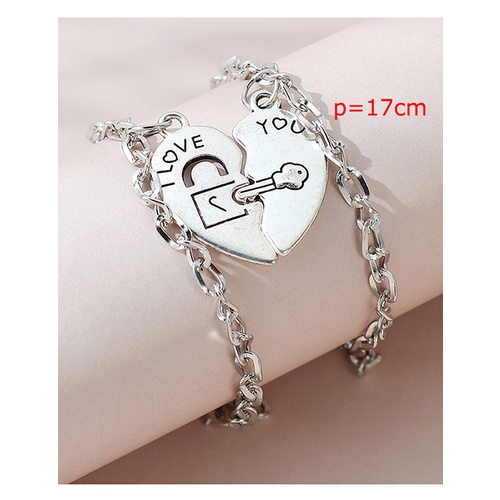 LRC Gelang Tangan Fashion Silver Color Love Lock Letter Bracelet Set Y65669