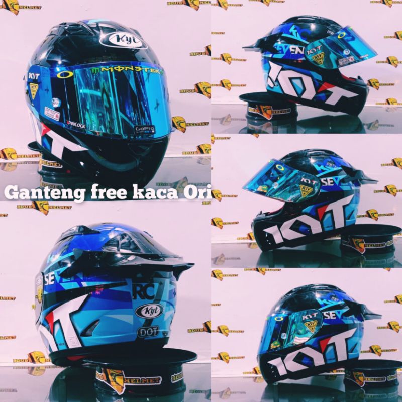 helm kyt full face rc seven motif #19 black white blue paket ganteng 100% baru Ori kyt-Paket ganteng top1