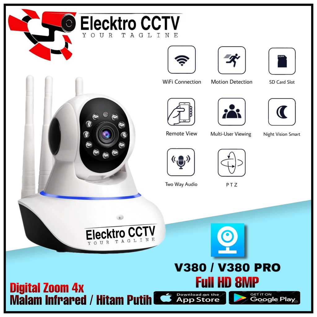 IP Kamera Baby Cam CCTV V380/V380 PRO Wireless IP Camera HD 1080P 3 Antena