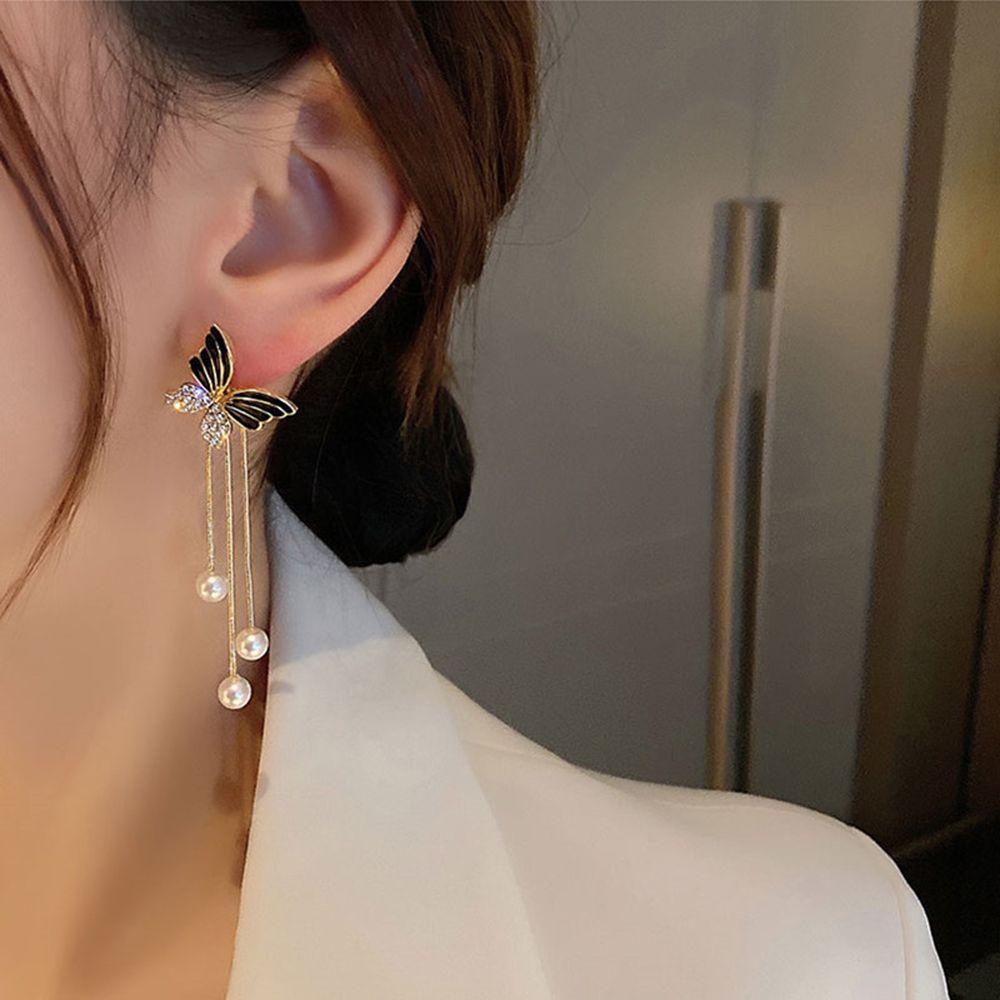 Needway Kupu-Kupu Menjuntai Anting-Anting Trendi Indah Sederhana Mutiara Hadiah Perempuan Berlian Telinga Aksesoris Wanita Stud Earrings