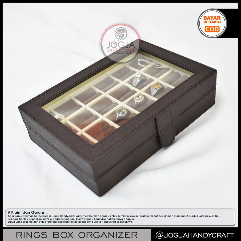 Exclusive Brown Cream Ring Box Organizer For 24 Rings / Kotak Tempat Cincin Akik / Box Cincin