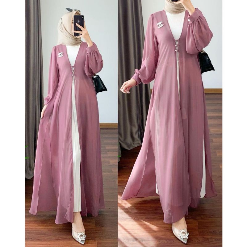 Laura Outer Dress Slit Muslim Polos Ceruty Premium l Amelia Long Outher