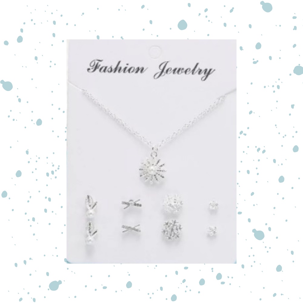 Kalung Unik Bunga dan 4 set Anting Korean Style - Mini Stud - Subang Kecil - Aksesoris Wanita Tema G