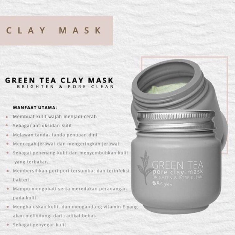 CLAY MASK CHARCOAL MS GLOW/CLAY MASK GREENTEA MS GLOW [FREE KUAS] MS GLOW