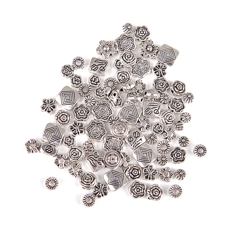 80pcs/lot Manik-Manik Spacer Silver Tibet Antik Bentuk Campur Untuk Membuat Perhiasan Diy