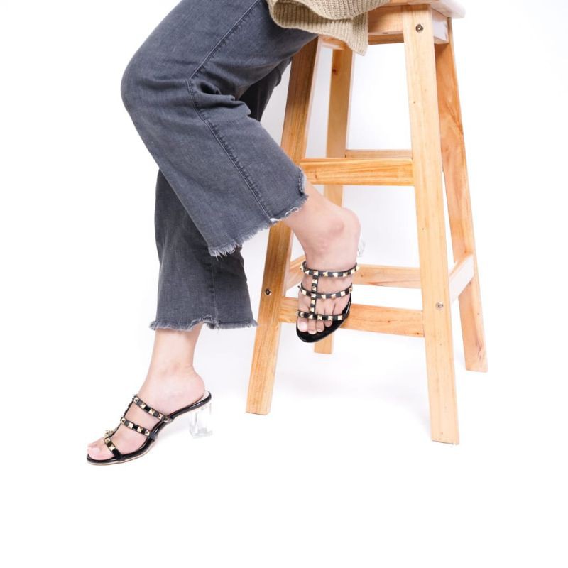 Sandal high heels kaca wanita Morningbell valentino original