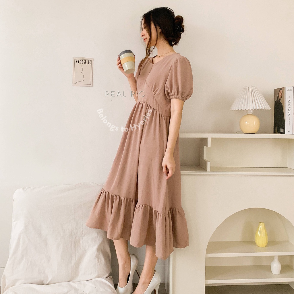 HYERIES Hikari puffy dress / Dress casual wanita / Dress wanita korea / Puffy midi dress / Flare dress / Mermaid dress / Ruffle dress / Dress kondangan / A line dress / Dress lengan balon / Dress jumbo oversize / Puff short sleeves dress / Dress polos