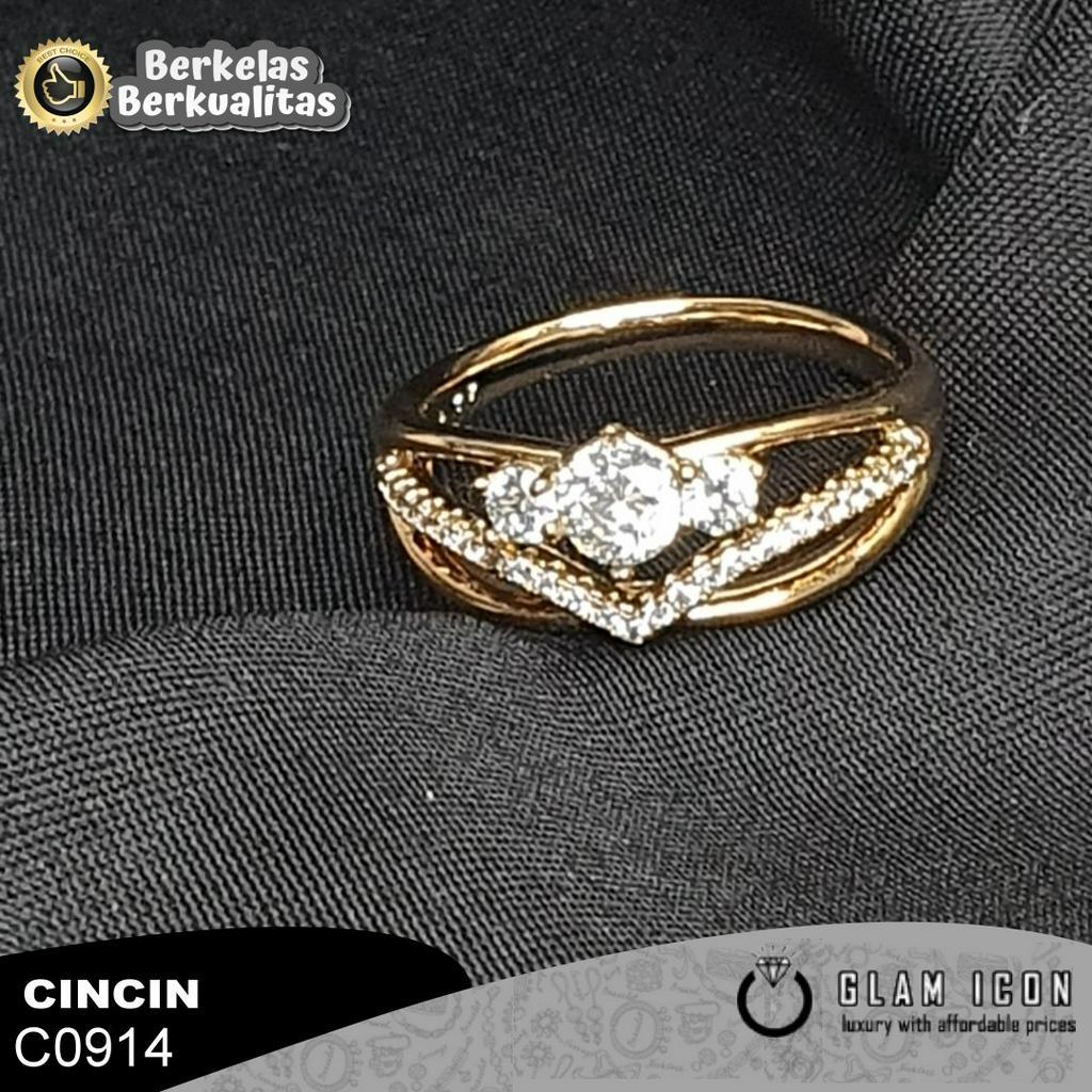 Cincin Wanita Mata tiga mahkota list V C0914 CCG