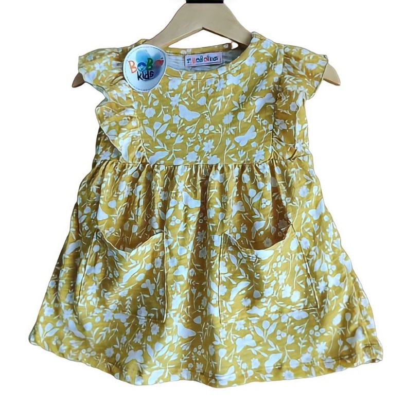 Baju Dress Anak Perempuan Cewek Lengan Pendek Bobokids Ruffle Usia 1- 3 Tahun Bisa Pilih Motif