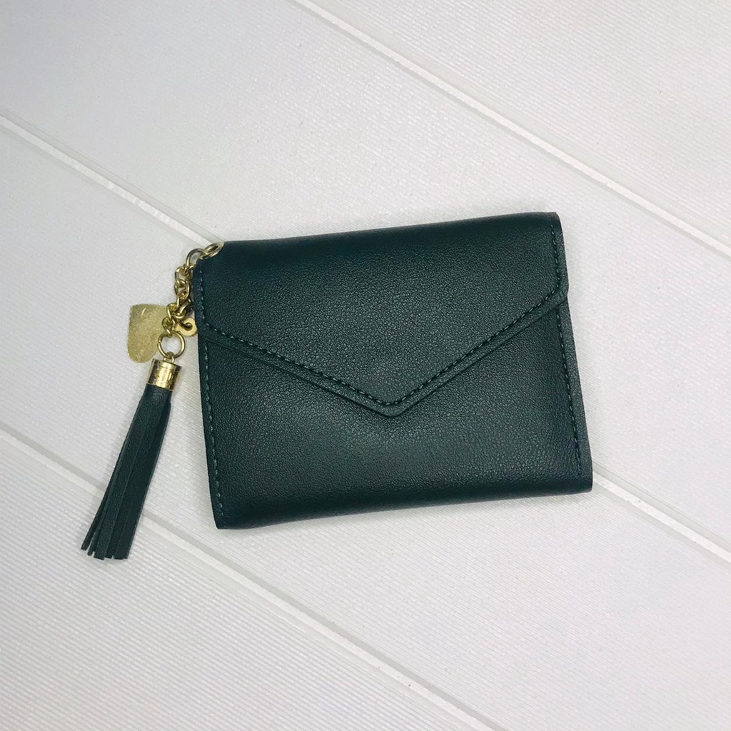 ⭐Gogoland⭐ WD008 Dompet Lipat Import Korea DL15 Rumbai Rumbai Dompet Murah-HIJAU TUA