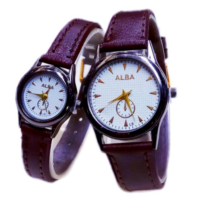 Jam tangan couple tali kulit coklat tua