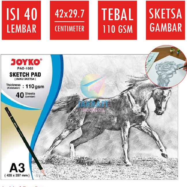 

Sketchbook Buku Gambar A3 Sketchbook A3 JOYKO PAD-1001 Putih Polos Besar Gambar Unicorn
