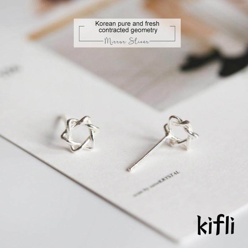 Anting Stud Mini,Bentuk Bintang Hexagram,Hollow,Untuk Wanita