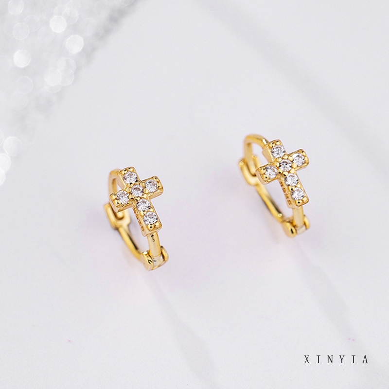 Anting Bulat Mini Lapis Emas 14k Hias Cubic Zirconia Untuk Wanita