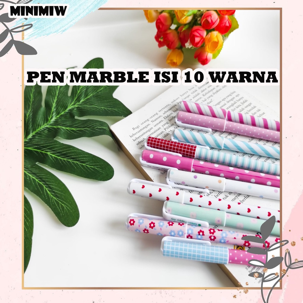 PEN MARBLE SET ISI 10 TINTA WARNA WARNI PULPEN PENA UNIK LUCU PASTEL