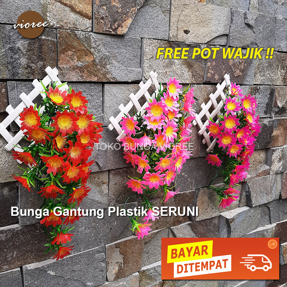 VIOREE SERUNI BUNGA GANTUNG PLASTIK DINDING DAUN DEKORASI POT HIAS TEMBOK RAMBAT