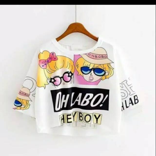 Sweater crop hitam dan putih