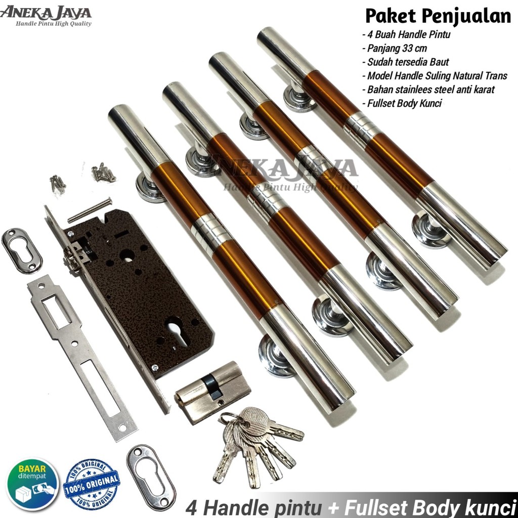 Satu set kunci handle pintu rumah panjang 33 cm / Pegangan pintu 2 / gagang pintu rumah murah