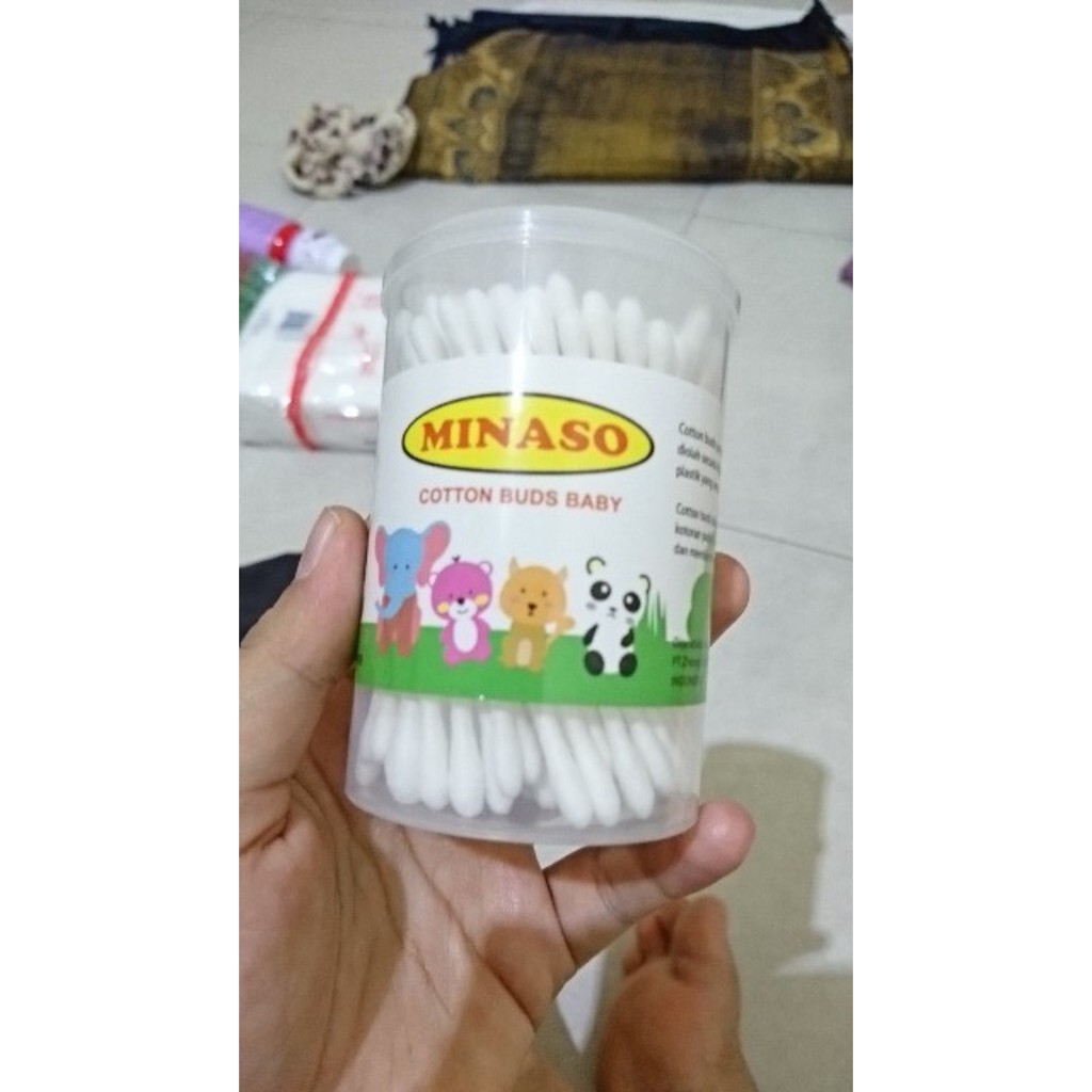 CUTTON BUD MINASO BAYI ANAK DEWASA - 100PCS HIGENIS SOFT LEMBUT - wadah