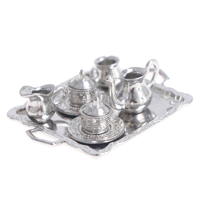 10pcs / set Miniatur Cangkir Teh / Kopi Bahan Metal Warna Silver Skala 1: 12 Untuk Rumah Boneka