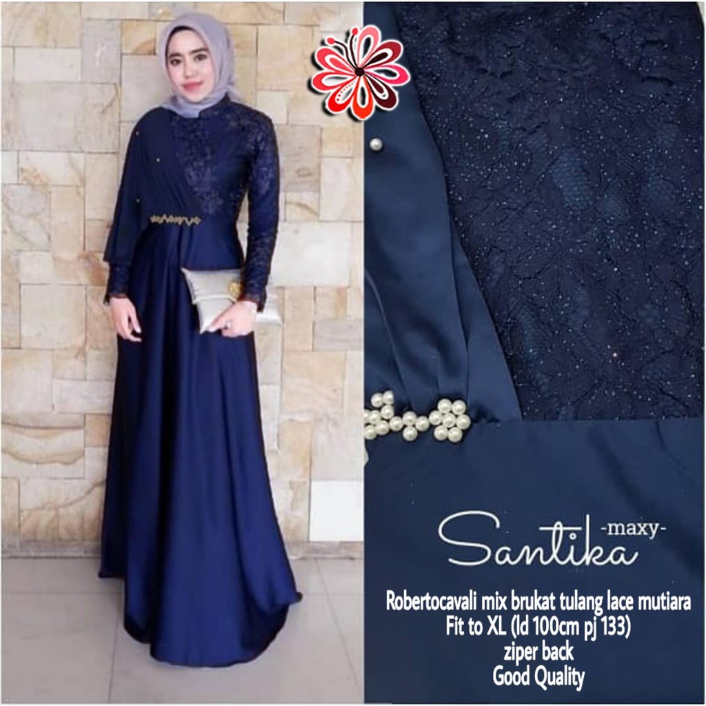 COD ✔ MAXI SANTIKA MIX BROKAT mF / DRESS WANITA MUSLIM / PAKAIAN PESTA WANITA