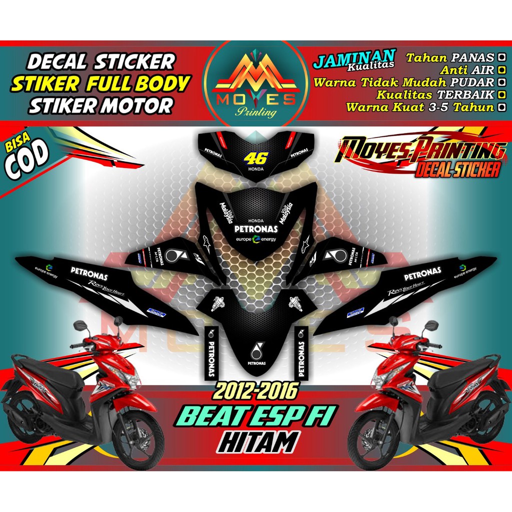 Stiker Beat fi Old Fullbody Petronas HItam 2014 2015 2016 fullbody-Dekal Stiker Motor Honda Beat Spe