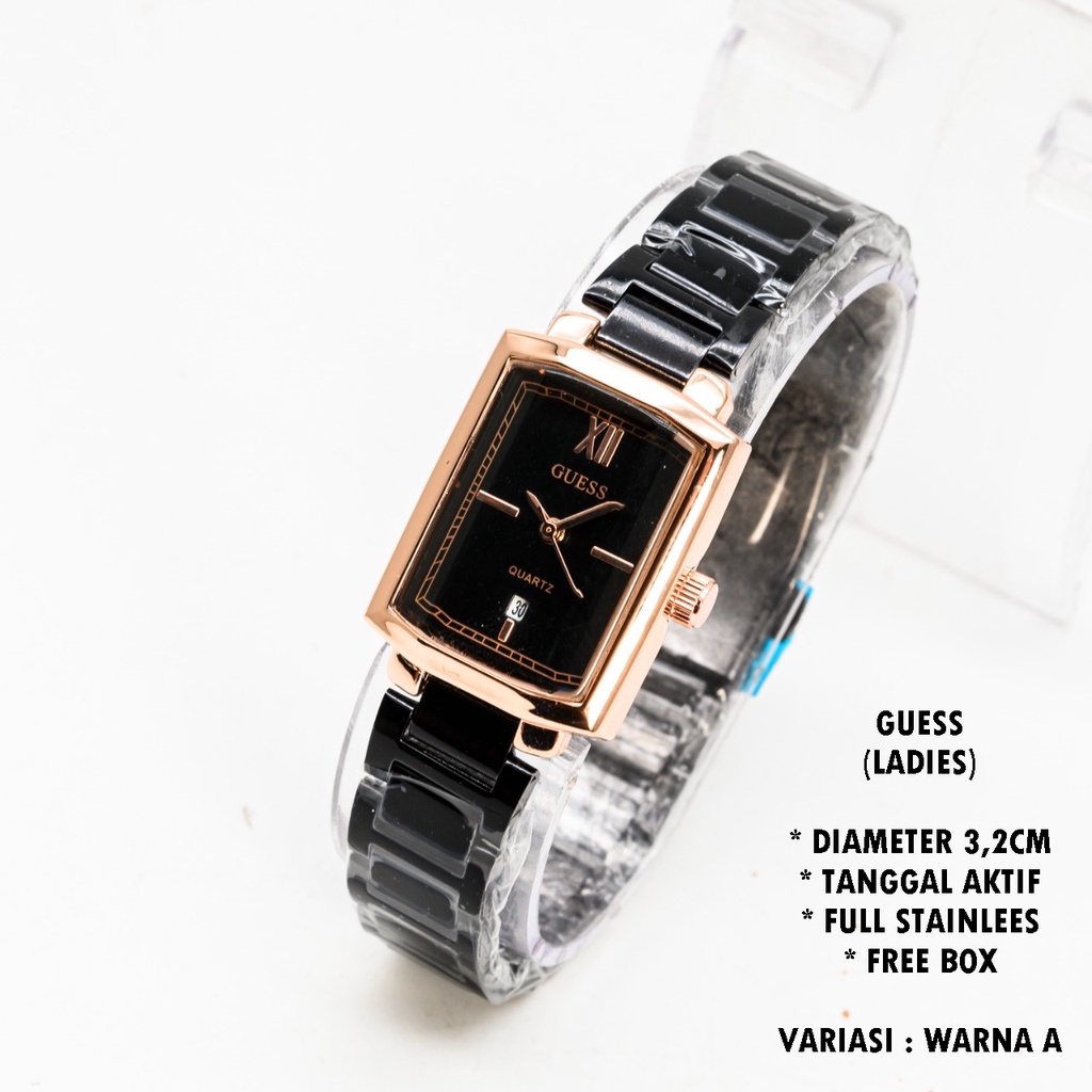 (FREE BOX) JAM TANGAN WANITA GUESS RANTAI BODY SEGI TANGGAL AKTIF