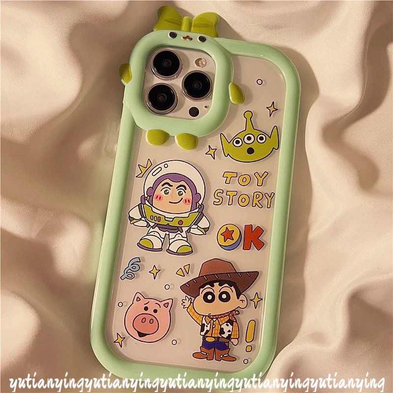 Casing Pasangan Lensa 3D Bow-knot Little Monster Oppo A17 A57 2022 A15 A76 A96 A3s A7 A5s A12 A53 A17K Reno 4F 5F 5 7 A74 A95 A16K A52 A55 A54 A16 A31 A5 A9 A16s A15S Toy Story Sarung Cover Sarung