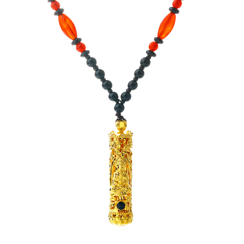 Kalung Rantai Emas Asli Kadar 375 Dengan Liontin Guanyin Bodhisattva Untuk Pria