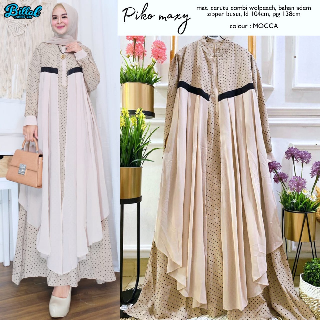 BAJU DRESS MAXI WANITA PIKO MSXY BY BILLAL• BAJU GAMIS LD 104CM BUSUI BAHAN CERUTI MIX WOLPEACH