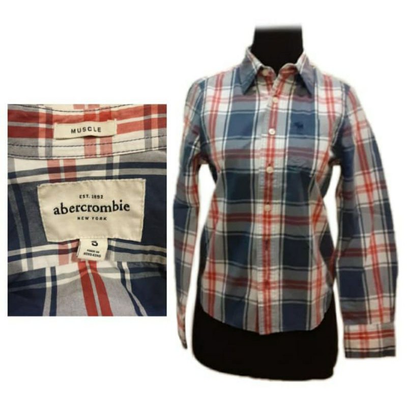 ABERCROMBIE & FITCH NEW YORK KEMEJA KOTAK KOTAK BIRU PUTIH MERAH