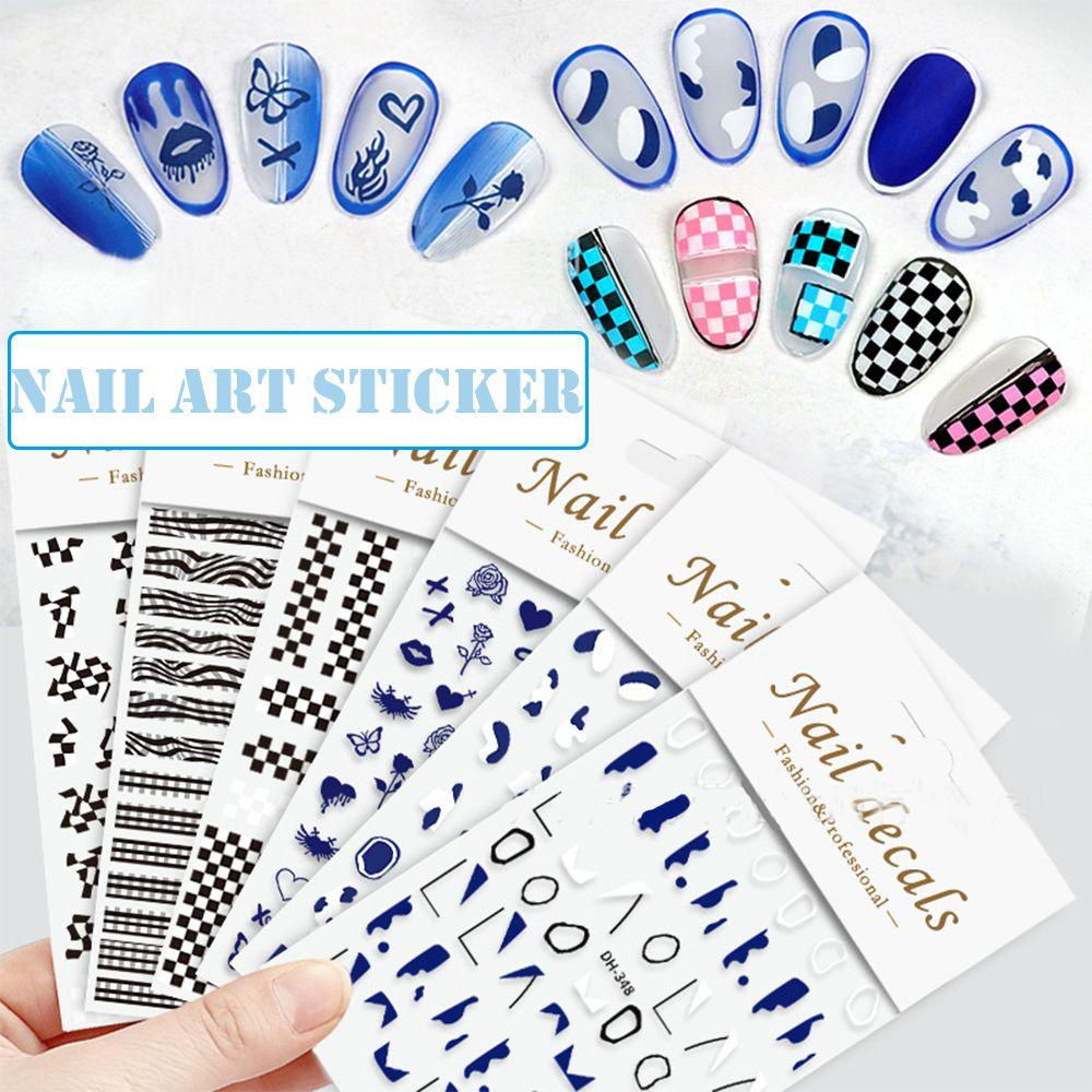 Mxbeauty Self-adhesive Nail Decals Checkerboard Sederhana Salon Kuku Nail Art Dekorasi Nail Art Sliders Nails Art Decals Manicuring Sticker