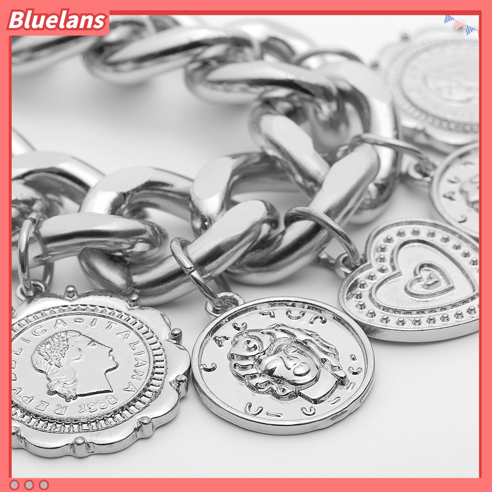 Gelang Rantai Liontin Koin Hati Menjuntai Gaya Hip-Hop Untuk Wanita