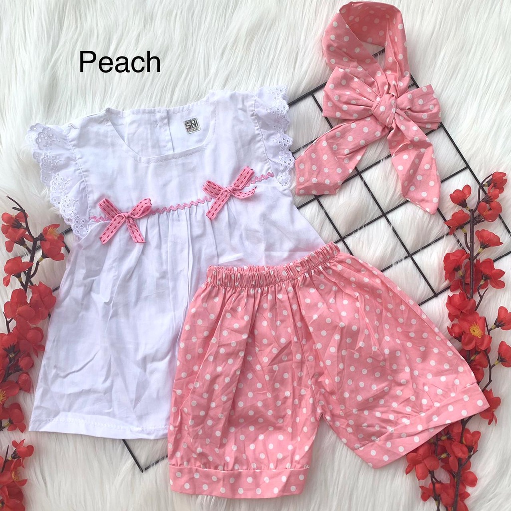 Setelan baju celana bandana motif lucu katun lembut fashion bayi cewek anak perempuan baby girl -bab