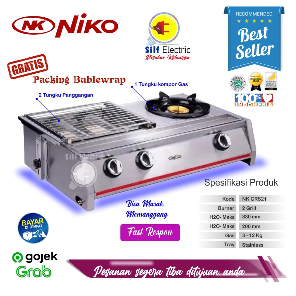 Niko Kompor Gas &amp; Pemanggang 2in1 NK GRS 21 Grill Stove 2 Burner GRS21