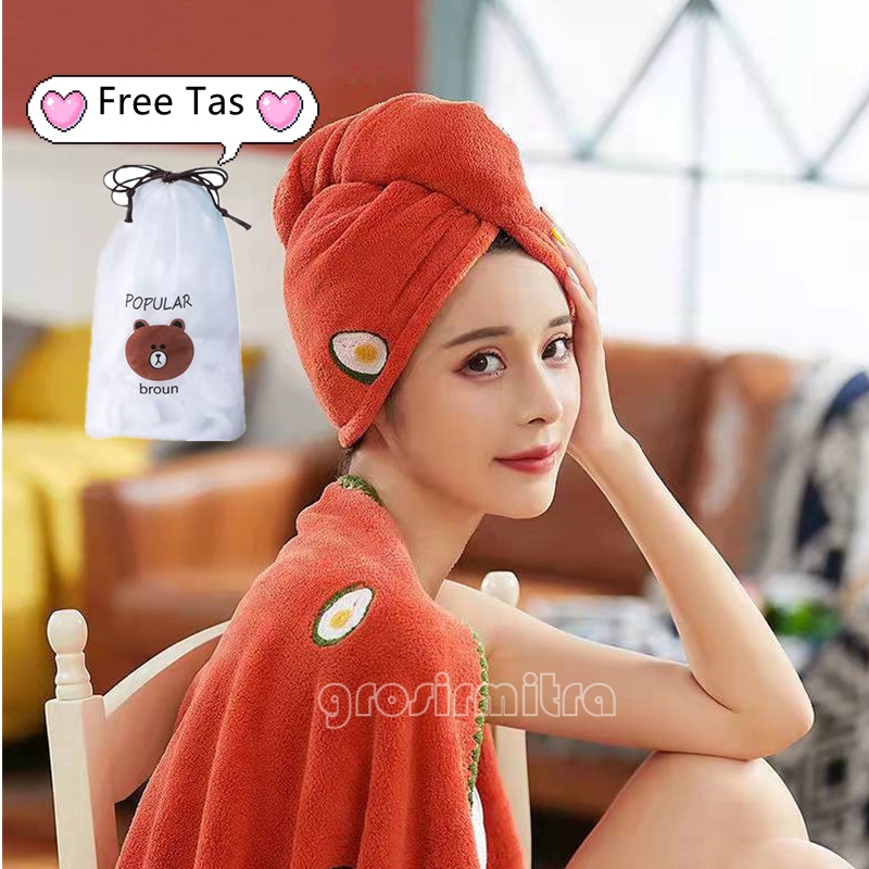 Hairtowel Handuk Keramas Handuk Rambut Turban  Handuk Turban Microbulu Motif Buah